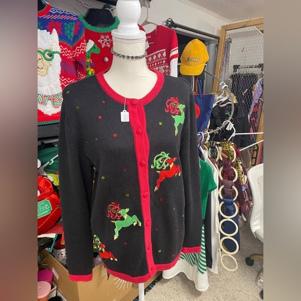 Merry & Bright Reindeer Christmas Sweater Cardigan